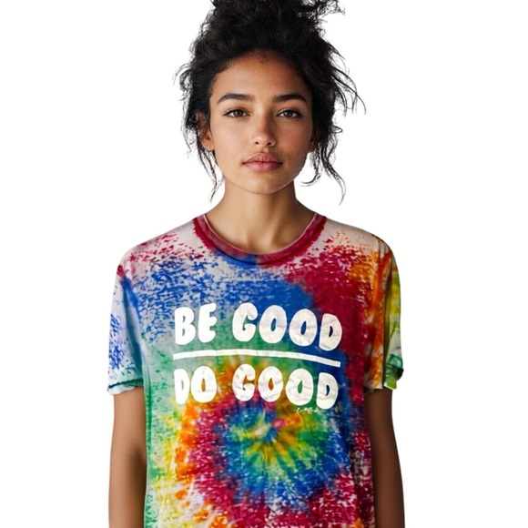 Bucketheads Burnout Rainbow Spiral Tie Dye “Be Good Do Good” Graphic T-Shirt - Picture 1 of 7